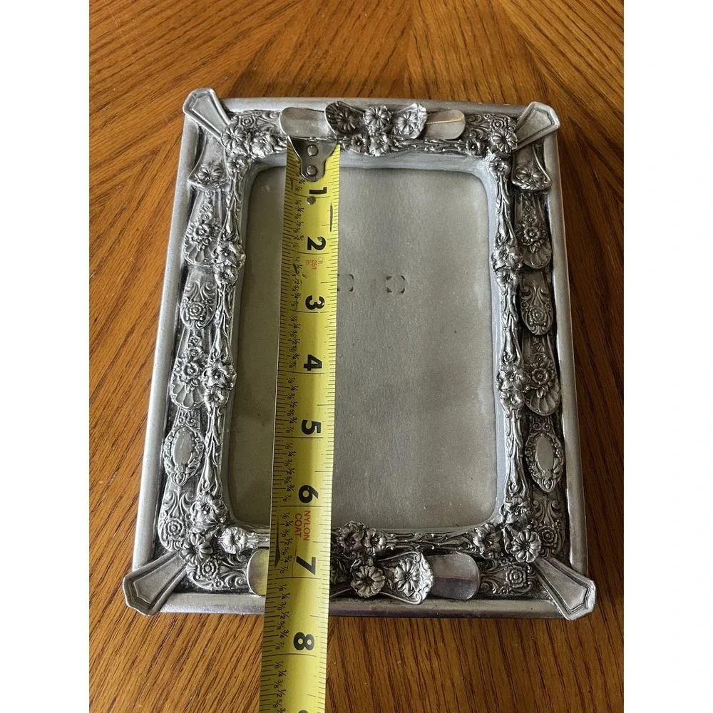 Vintage Ornate Picture Photo Frame Silver Metal Flatware Spoon Ends Handles 5x7